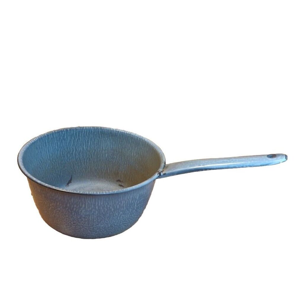 Enamelware Saucepan Pan Pot Gray Speckled Handle Gray Vintage 10"